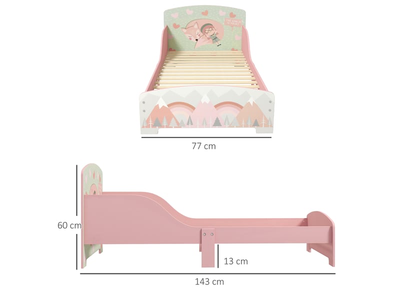  Lit pour enfant 3-6 ans avec barrières de sécurité et motifs sommier à lattes inclus - rose dim. 77 x 143 x 60 cm  - Conforama C