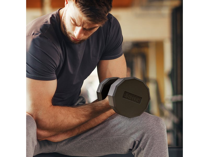  Haltère poignée antidérapante, fitness, sport à domicile, 15kg, noir  - Conforama C