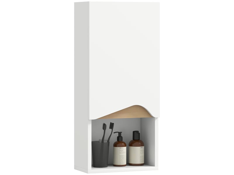  Armoire murale de salle de bain avec porte à fermeture douce, étagère réglable et compartiment ouvert, 30x17x67cm, blanc  - Conforama A