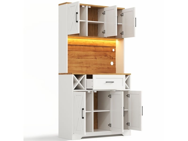  Servers, sideboards &amp; buffets - armoire de rangement haute avec éclairage led armoire de rangement avec supports à vin, ar - mdf - blanc - 105 x 40 x 180 cm - usage domestique - installation simple N635P4818343536W - Conforama D