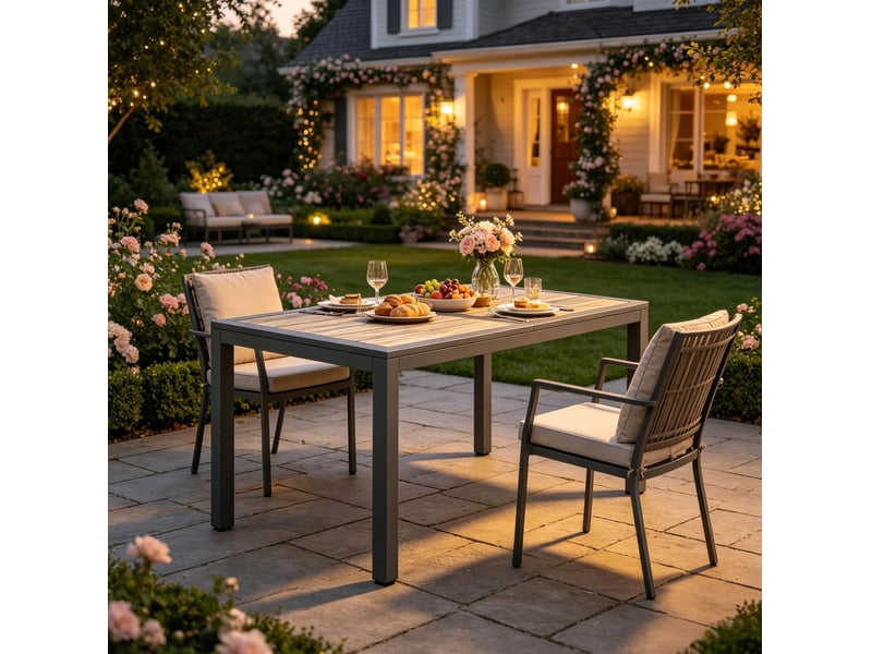 Table de jardin 140x80x72 cm gris foncé, acier galvanisé et pspc, 4 à 6 personnes pour repas en extérieur - Conforama D