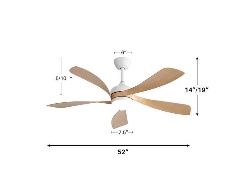  Ventilateur de plafond moderne en abs, 132 cm, led 3 couleurs, télécommande, moteur dc réversible, blanc et bois  - Conforama E