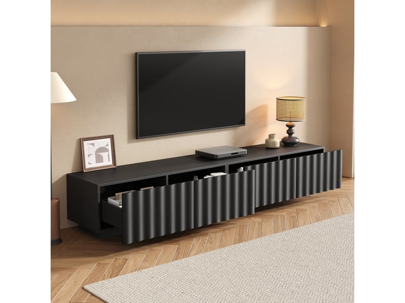  Meuble tv 200x40x35 cm - meuble bas tv avec façade ondulée, grand rangement, ouverture push-to-open, design moderne minimaliste  - Conforama B
