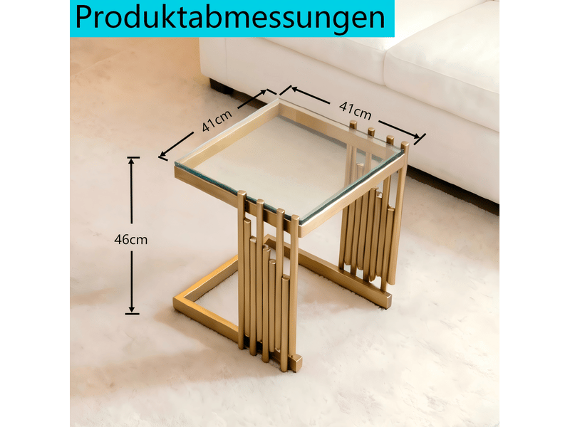  Table basse carrée en verre trempé avec cadre en acier inoxydable doré pour salon et chambre  - Conforama D