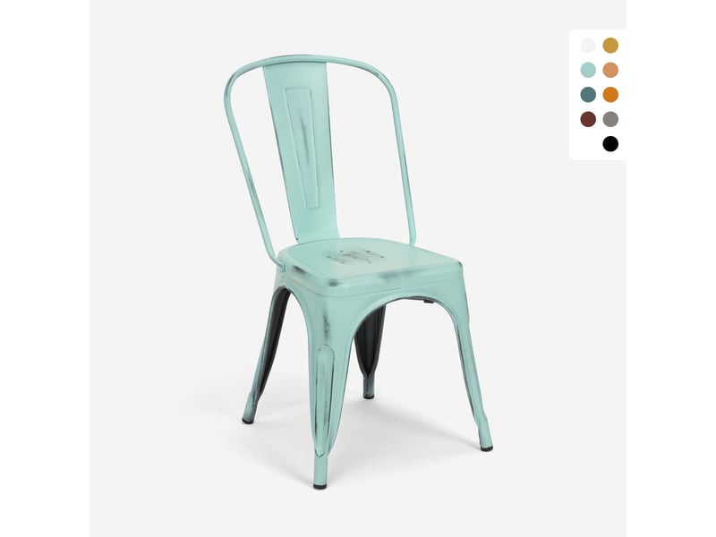 Chaise de cuisine design industriel vintage en métal shabby chic style steel old - turquoise AHD Amazing Home Design - Conforama A