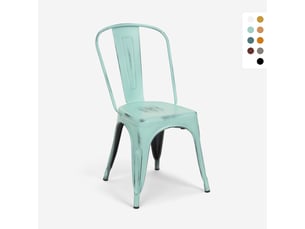 Chaise de cuisine design industriel vintage en métal shabby chic style steel old - turquoise