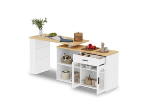 Desserte de cuisine 120x50x78 cm, à plateau pivotant, avec rangements intégrés, structure mdf, meuble cuisine, blanc