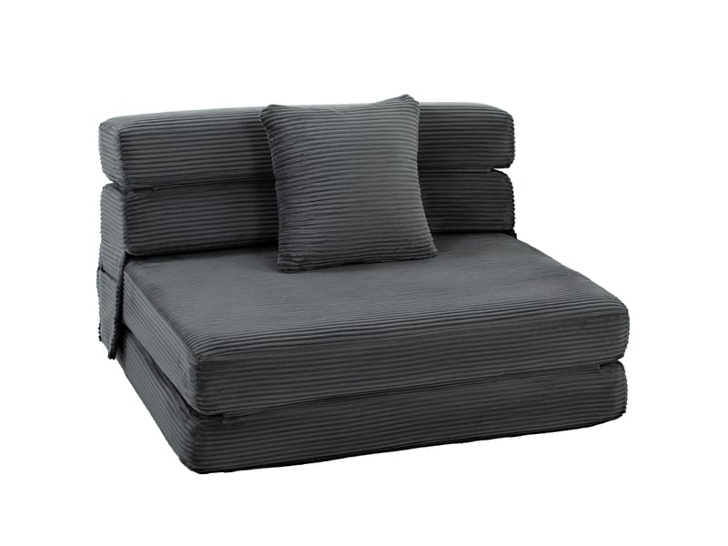  Fauteuil de sol convertible en lit une place, pliable en velours côtelé gris foncé, avec coussin lombaire pour salon  - Conforama A