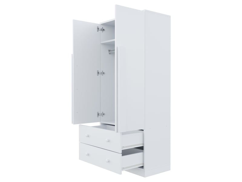  Armoire 70x40x170 cm blanche, 2 portes, tiroirs et étagères de rangement  - Conforama E