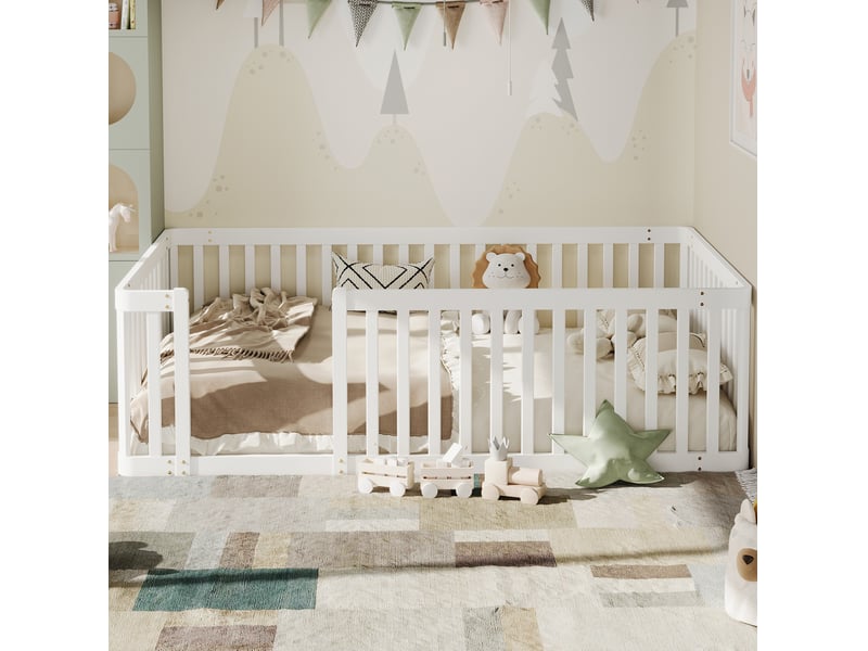  Lit enfant 90x200 cm avec barrières en pin massif blanc ORFRN879P410484K - Conforama B