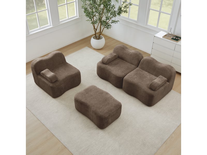  Canapé 3 places avec pouf - 288x167x70 cm - canapé d'angle modulable velours mousse 32d sans structure rigide 750kg - marron  - Conforama D