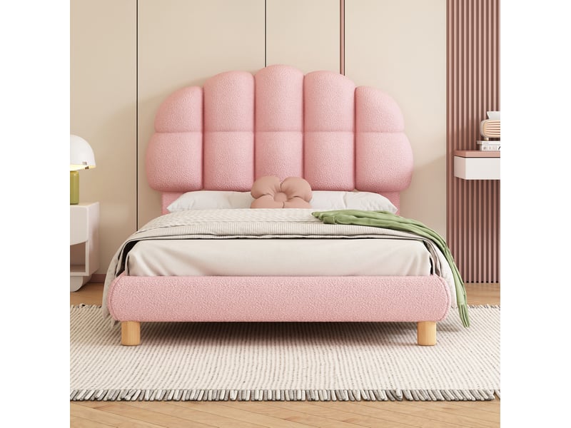  Modenvie lit simple rembourré 90x200 cm - tête de lit réglable, sommier à lattes, sans matelas - rose  - Conforama D