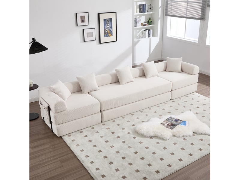  Canapé modulable modenvie 4 places en velours côtelé beige 270 x 180 x 64 cm  - Conforama E