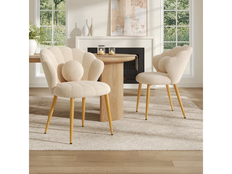 Lot de 2 fauteuils 60x62.5x83 cm tissu bouclé assise rembourrée dossier coquillage pieds en métal moderne beige OPULERANE TRADING LTD - Conforama B