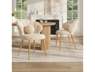 Lot de 2 fauteuils 60x62.5x83 cm tissu bouclé assise rembourrée dossier coquillage pieds en métal moderne beige