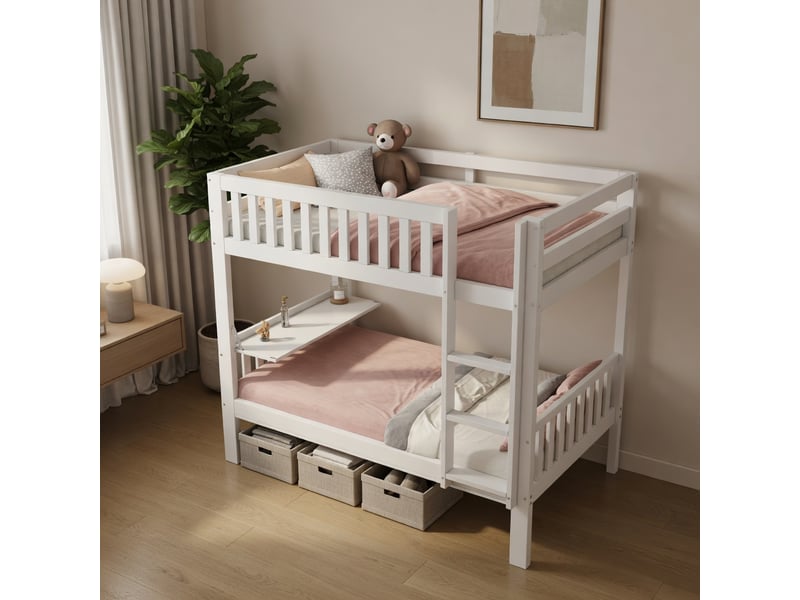  Gutenacht lit mezzanine 90x200 cm blanc avec bureau rabattable, étagères à chaussures et lattes  - Conforama C