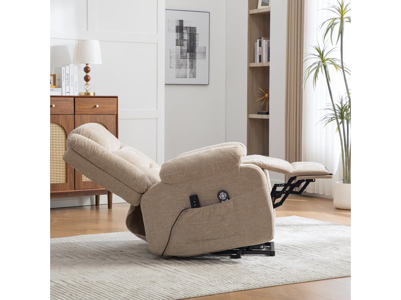 Fauteuil releveur électrique beige, fauteuil massant chauffant, dossier et repose-pieds réglables pour salon - Conforama D