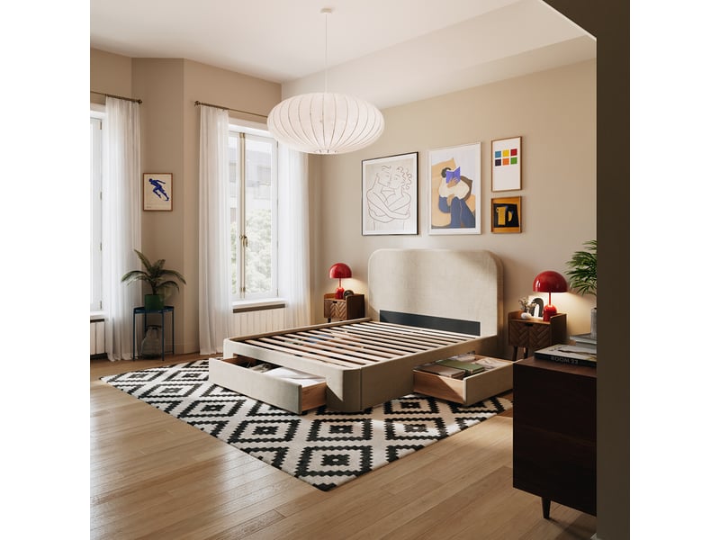  Lit 3 tiroirs 2p beige nova 160x200 cm  slome  - Conforama C