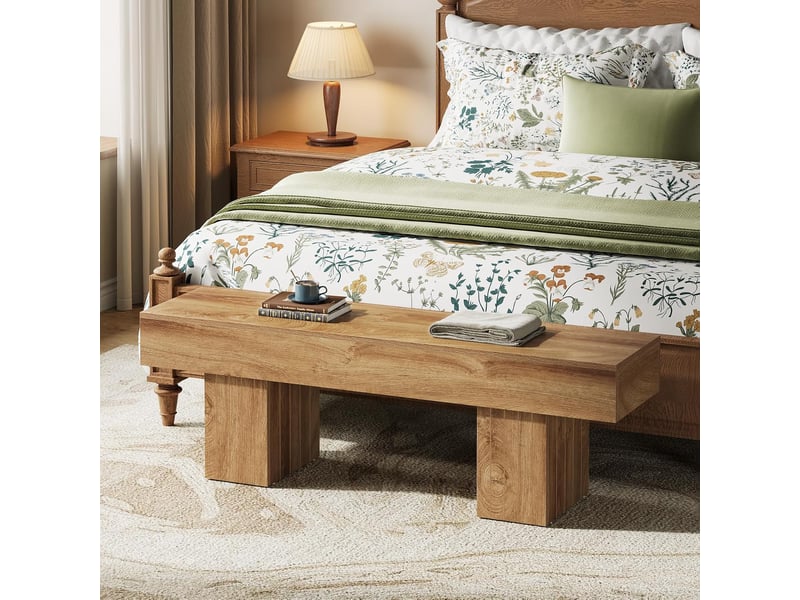  Banc de salle à manger de 55 pouces, banc d'entrée en bois style ferme avec pieds robustes, banc d'intérieur pour chambre, salle à manger, cuisine ou couloir, marron clair  - Conforama E