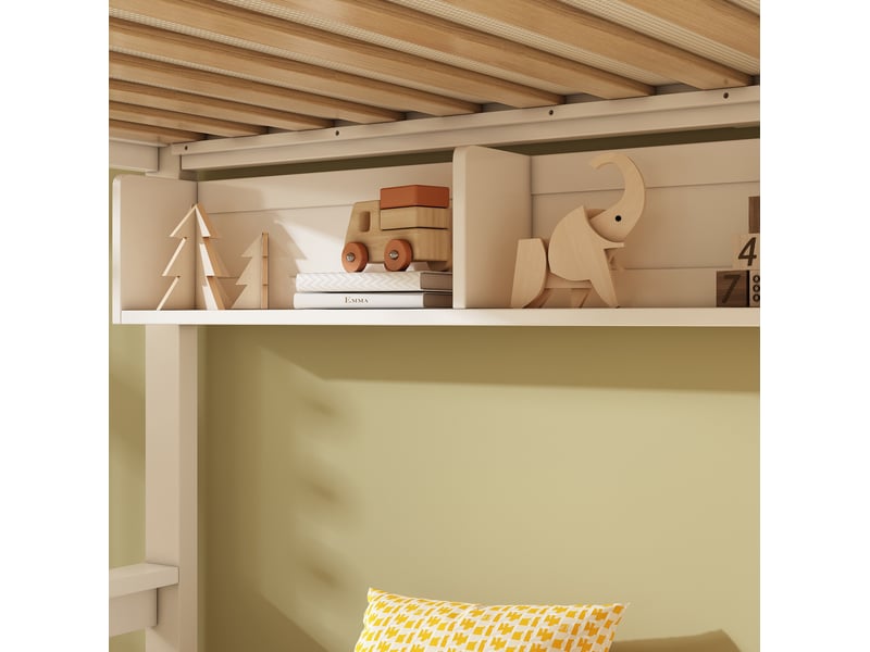  Lit superposé 90x200cm+140x200cm avec tableau noir escalier coffre, 2 tiroirs, bois et mdf, blanc, sans matelas  - Conforama R