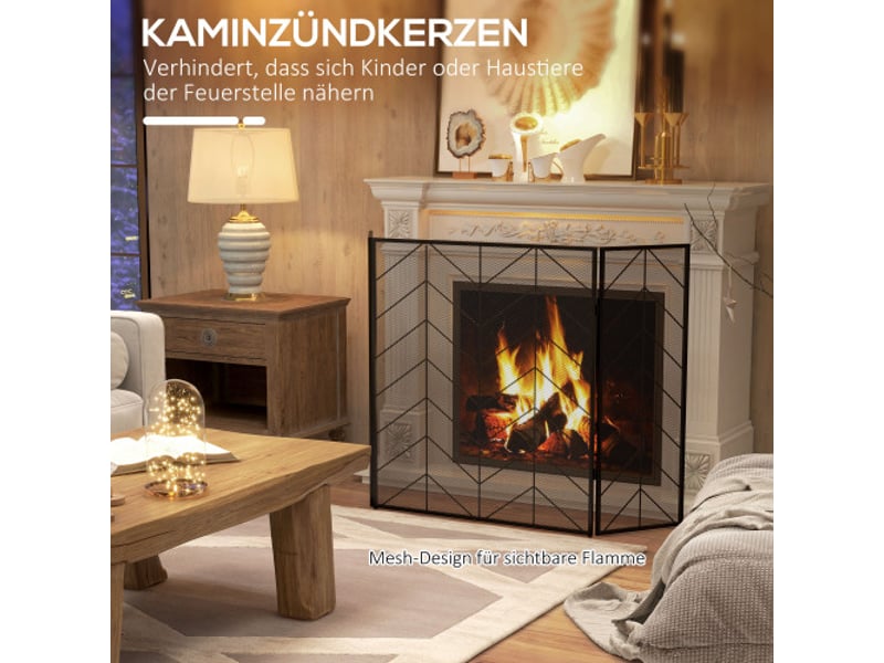  Pare-feu de cheminée noir en acier à 3 panneaux, pliable, 135x85 cm, protection du foyer  - Conforama B