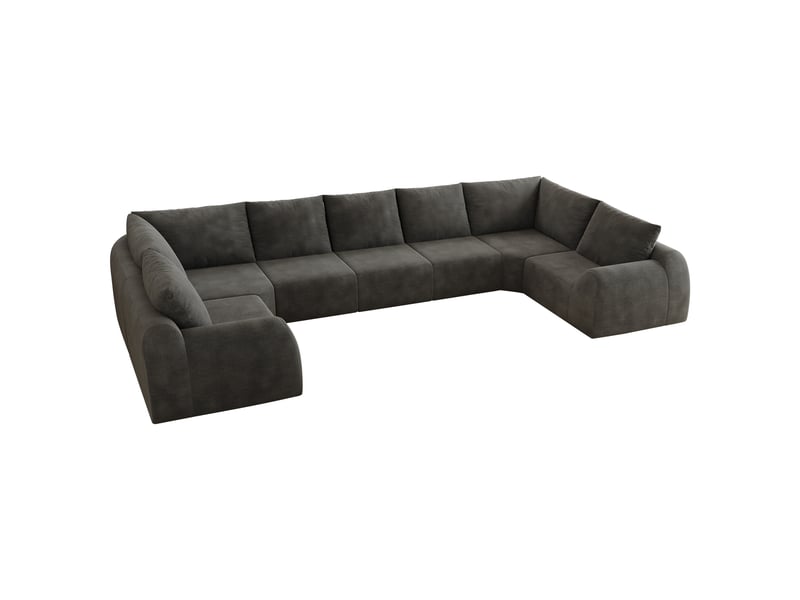 Canapé d’angle 7 places en forme u, canapé à compression de mousse, sans montage, chenille, gris foncé, 411x200x85 cm - Conforama A
