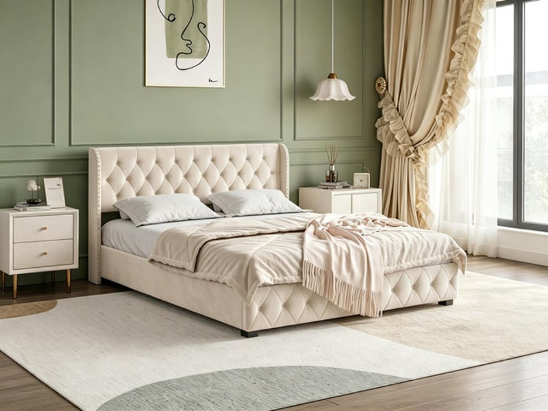  Lit coffre 160x200 cm ezssw, coloris beige  - Conforama B
