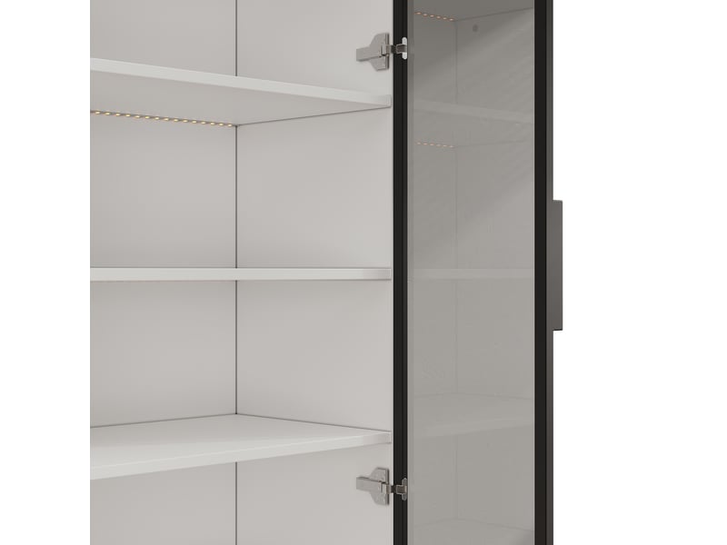 Vitrine 60 x 40 x 160 cm blanche, verre gris fumé, led multicolore pilotable par application et rangement fermé  - Conforama E
