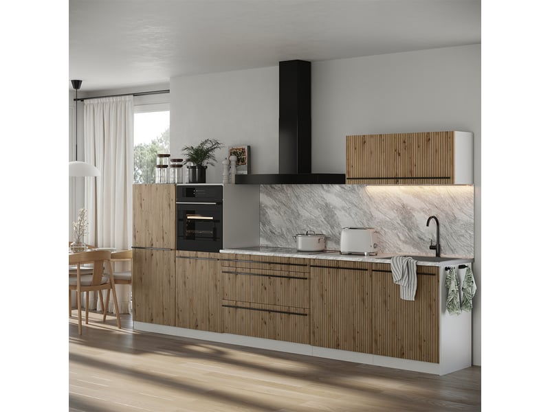 Vicco cuisine, chêne artisanblanc, 340cm plan de travail chêne doré - Conforama C