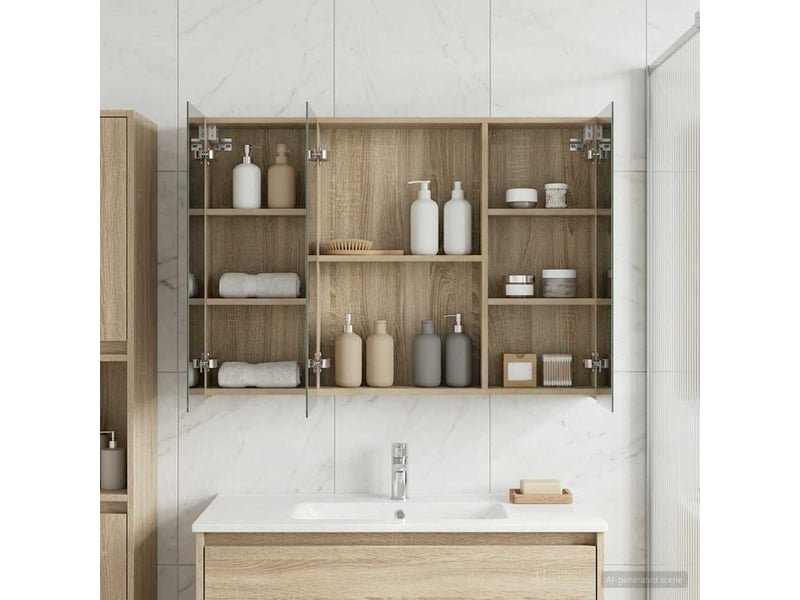  Armoire miroir salle de bain, meuble de rangement chêne sonoma 100x14.5x70 cm shl8245  - Conforama D