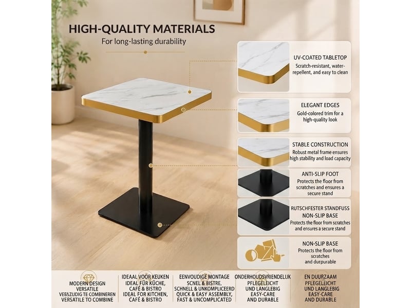  Table à manger, 60x60x74 cm, en métal, blanc cao-W3658P445096-conf-NEW - Conforama E