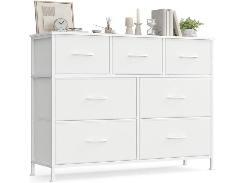  Commode de rangement moderne 30 x 98,8 x 73,7 cm capacité 40 kg 9 tiroirs style contemporain en mdf blanc neige 12_0012902  - Conforama A