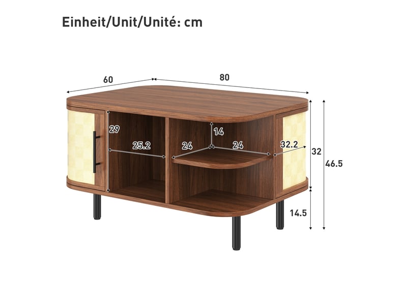  Table basse à forme incurvée 80x60x47 cm en mdf coloris noyer  - Conforama E