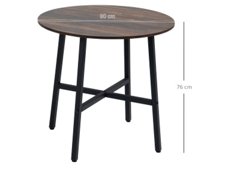  Table de salle à manger ronde pour 4 personnes avec plateau brun, piètement métal, style industriel, ø 80 × 76 cm  - Conforama D