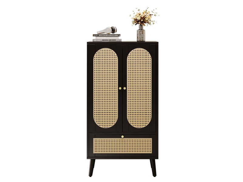 Buffet haut 60x40x110,5 cm, 2 portes, 1 tiroir, 2 compartiments rangement, panneaux de particules, noir - Conforama A