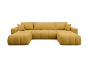 Canapé d'angle panoramique convertible BESTMOBILIER NICOLE 7 places Tissu jaune avec coffre de rangement