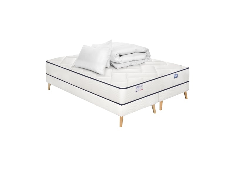  Ensemble evident, matelas ressorts ensachés 160x200, ferme h23 + 2 sommiers + couette + 2 oreillers  - Conforama A
