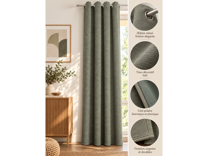  Rideau occultant phonique et thermique 140 x 240 cm osiris kaki 15677 - Conforama B