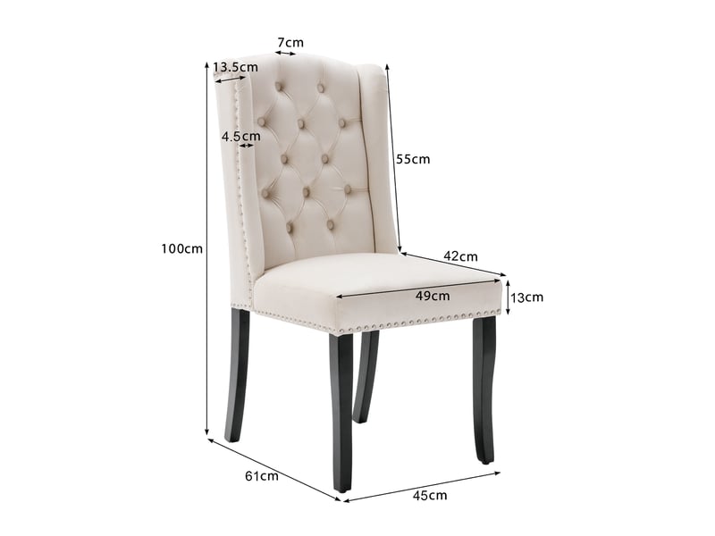  Chaises de salle à manger lot de 6 avec dossier capitonné  - pieds en chêne, clous décoratifs velours beige  - Conforama D