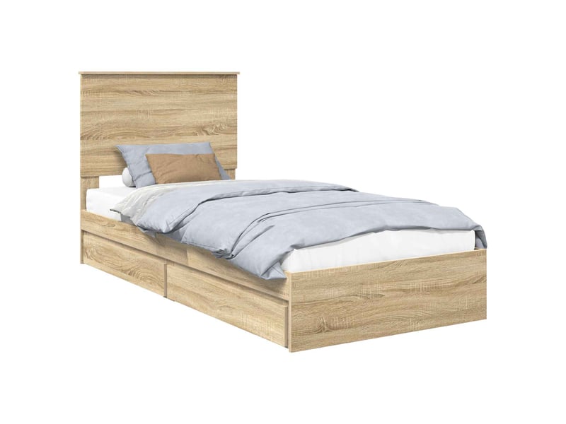  Lit simple- lit adulte -  lit de rangement chêne sonoma 90 x 190 cm bois d'ingénierie  - Conforama A