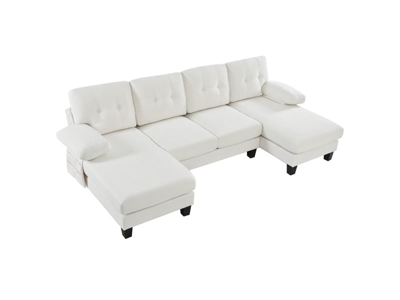  Canapé panoramique en u 4 places en chenille beige avec double méridienne  - Conforama A