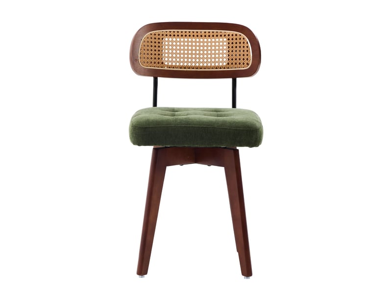  Chaise de cuisine 2 pièces rotation à 360° dossier tressé siège rembourré style mid-century moderne revêtement chenille coloris vert  - Conforama A