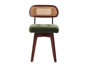Chaise de cuisine 2 pièces rotation à 360° dossier tressé siège rembourré style mid-century moderne revêtement chenille coloris vert