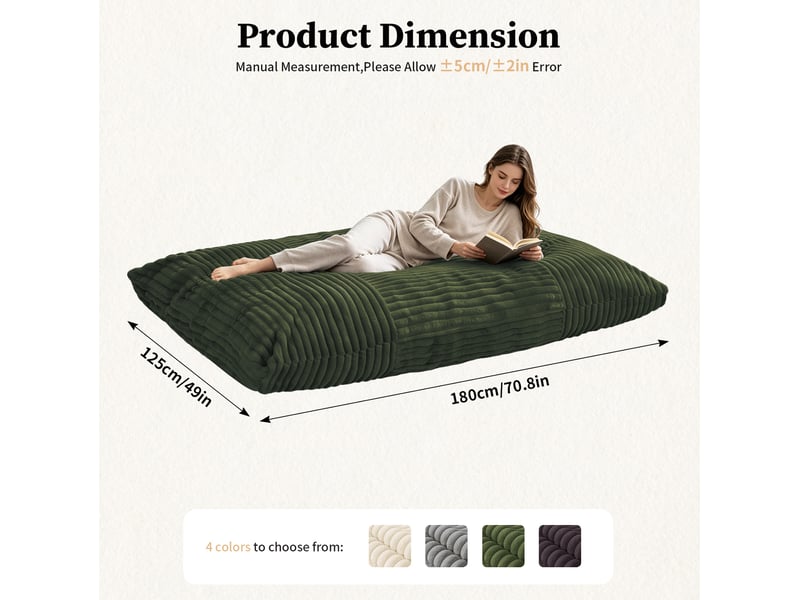  Pouf convertible 180x125 cm en velours côtelé vert  - Conforama E