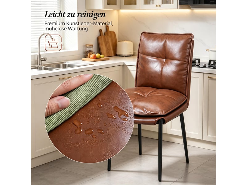  Chaises de salle à manger lot de 2 à dossier ergonomique  - pieds en métal, similicuir noir marron 48 × 55 × 87 cm  - Conforama E