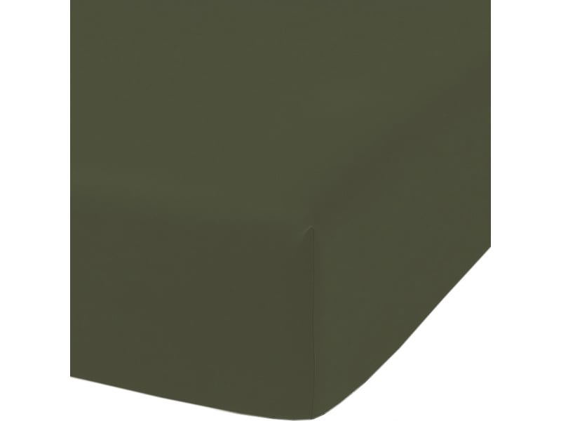  Drap housse 140x190+30 cm percale de coton vert kaki PD25576 - Conforama A