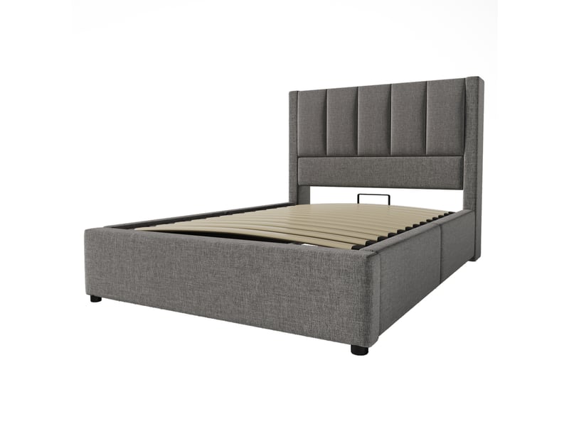  Lit coffre 90 x 200 cm avec sommier relevable, sans matelas, gris  - Conforama R