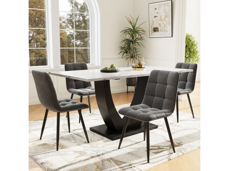 Table à manger moderne 140×75,5 cm – plateau imitation marbre, piètement métal, pieds réglables, blancnoir - Conforama D