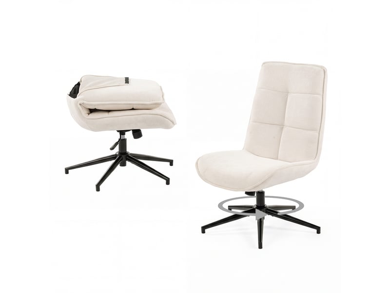  Fauteuil salon fonction d'inclinaison pivotant sur 360° avec dossier en tissu chenille beige  - Conforama A