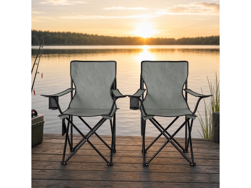 Lot de 2 chaises de camping pliantes,avec porte-gobelet,tissu oxford,gris foncé - Conforama B